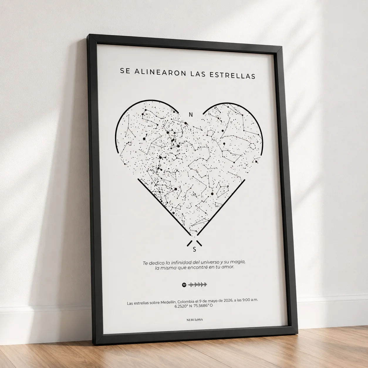 Mapa Corazón claro con marco negro