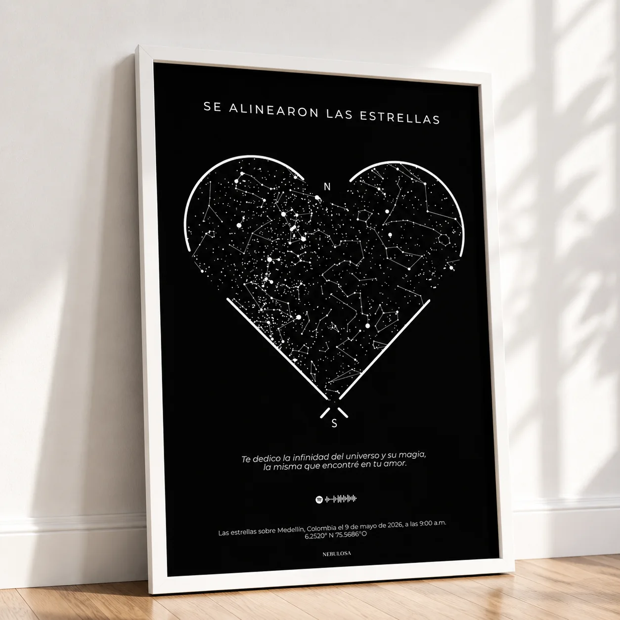 Mapa Corazón oscuro con marco blanco